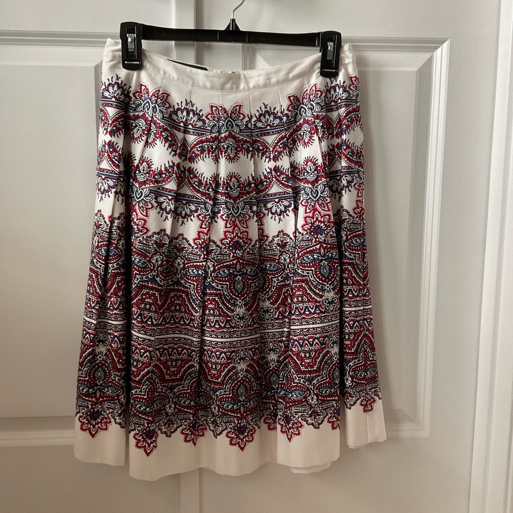 New Talbots White Skirt with Red and Blue Pattern